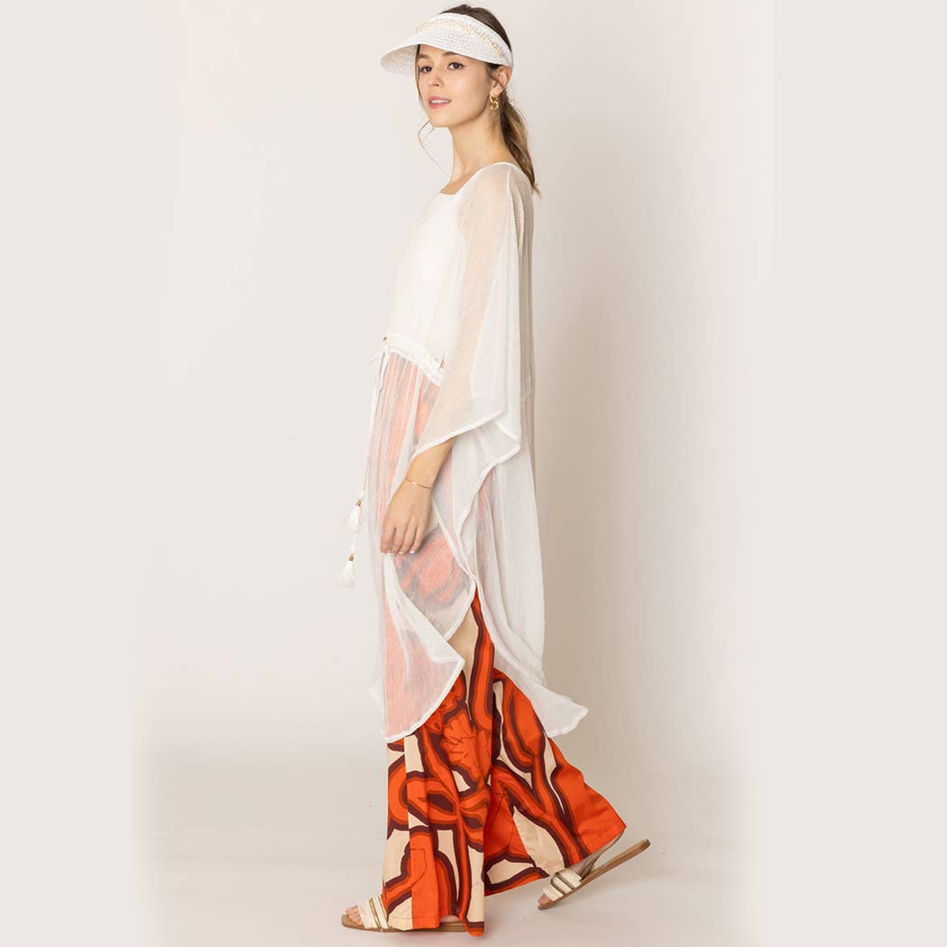 Lurex Sheer String Poncho Beach Cover-Up Dress: WHT / One Size