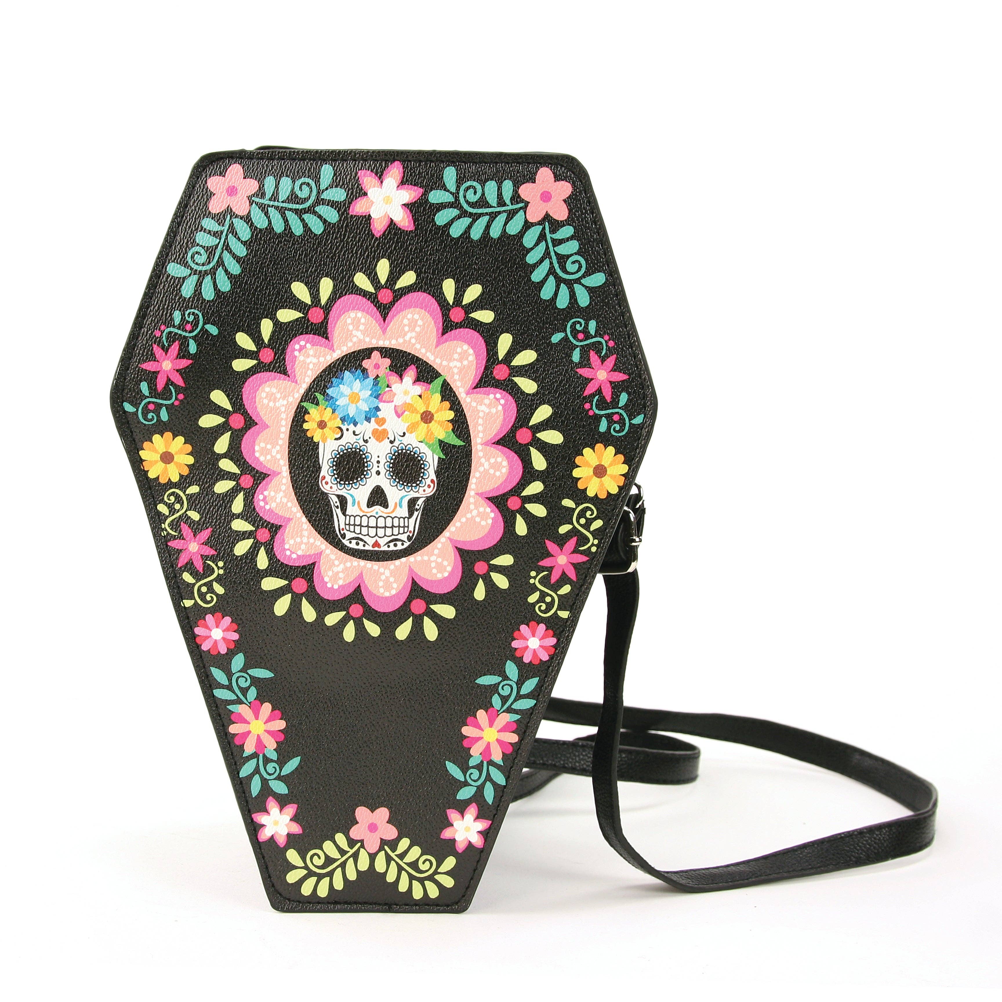 Sugar Skull Coffin Convertible Crossbody Bag Backpack in Vinyl Material