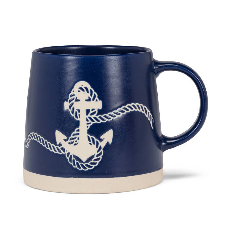 Wide Base Mug with Anchor-Navy-3.5"H(14oz)