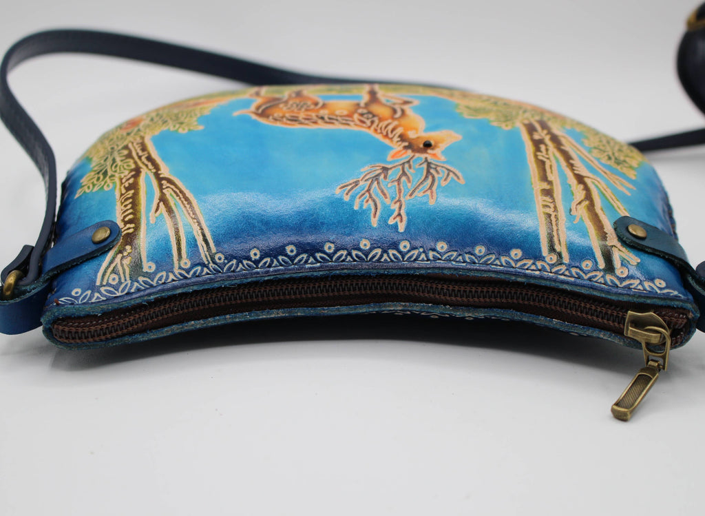 Leather deer purse cross body curvy shape phone bag