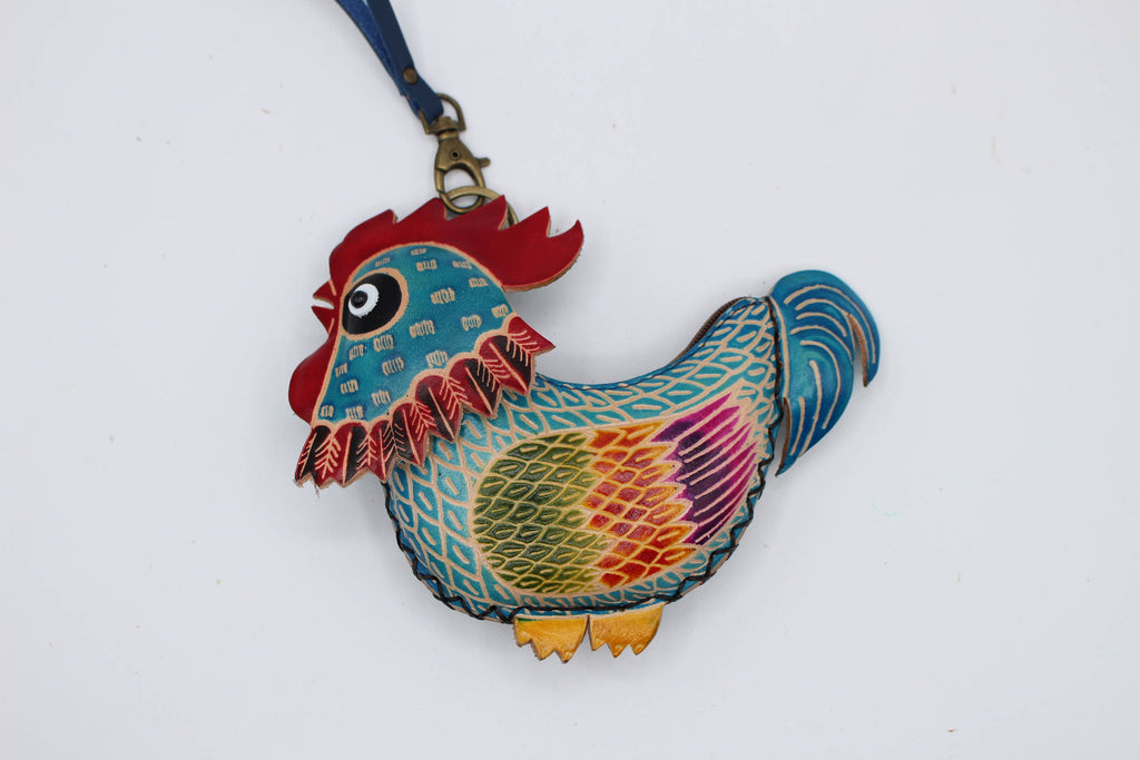 Genuine leather Rooster coin purse key chain wallet