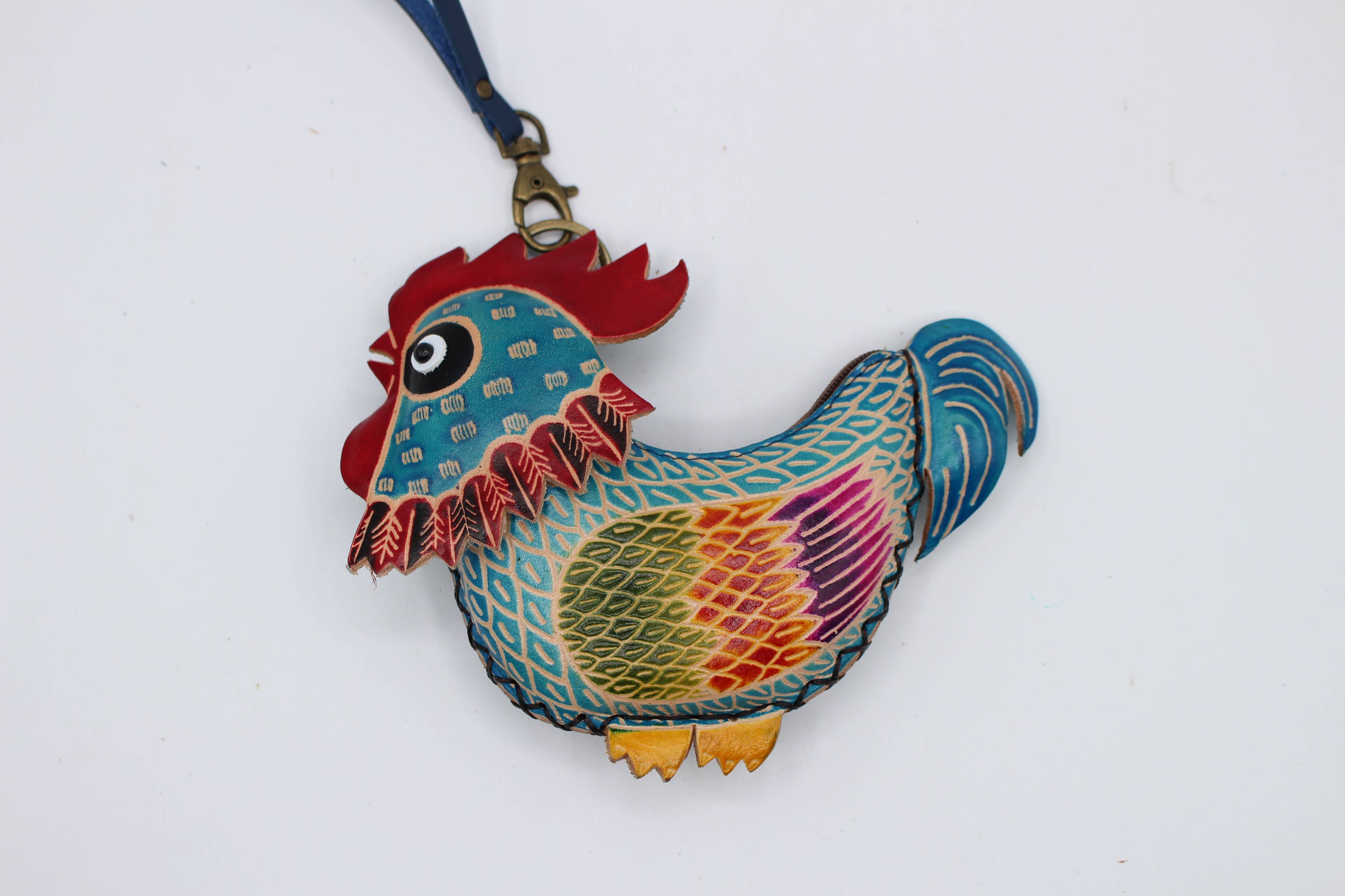 Genuine leather Rooster coin purse key chain wallet