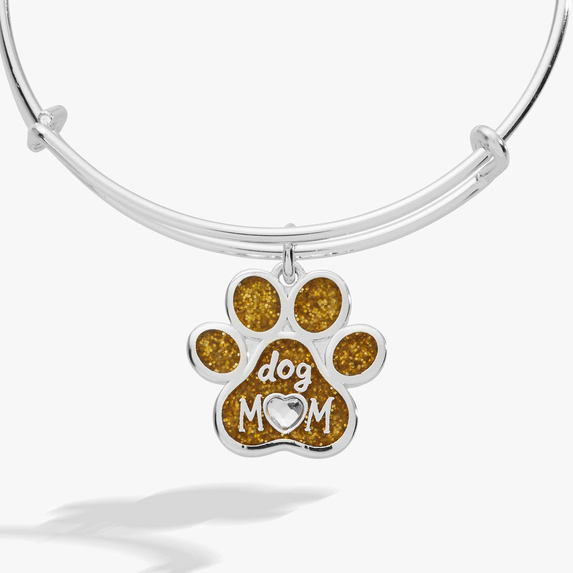 Dog Mom Charm Bangle: Silver