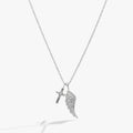 Faith Cross and Angel Wing Charm Necklace: Silver