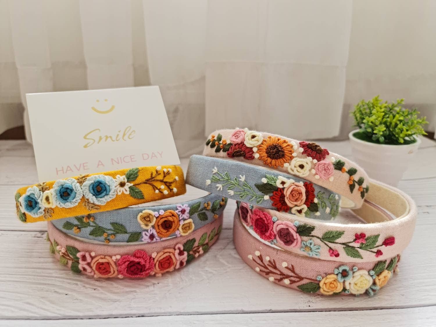 Floral Embroidered Headband, Collection Elena ✅: 4. Sunflower
