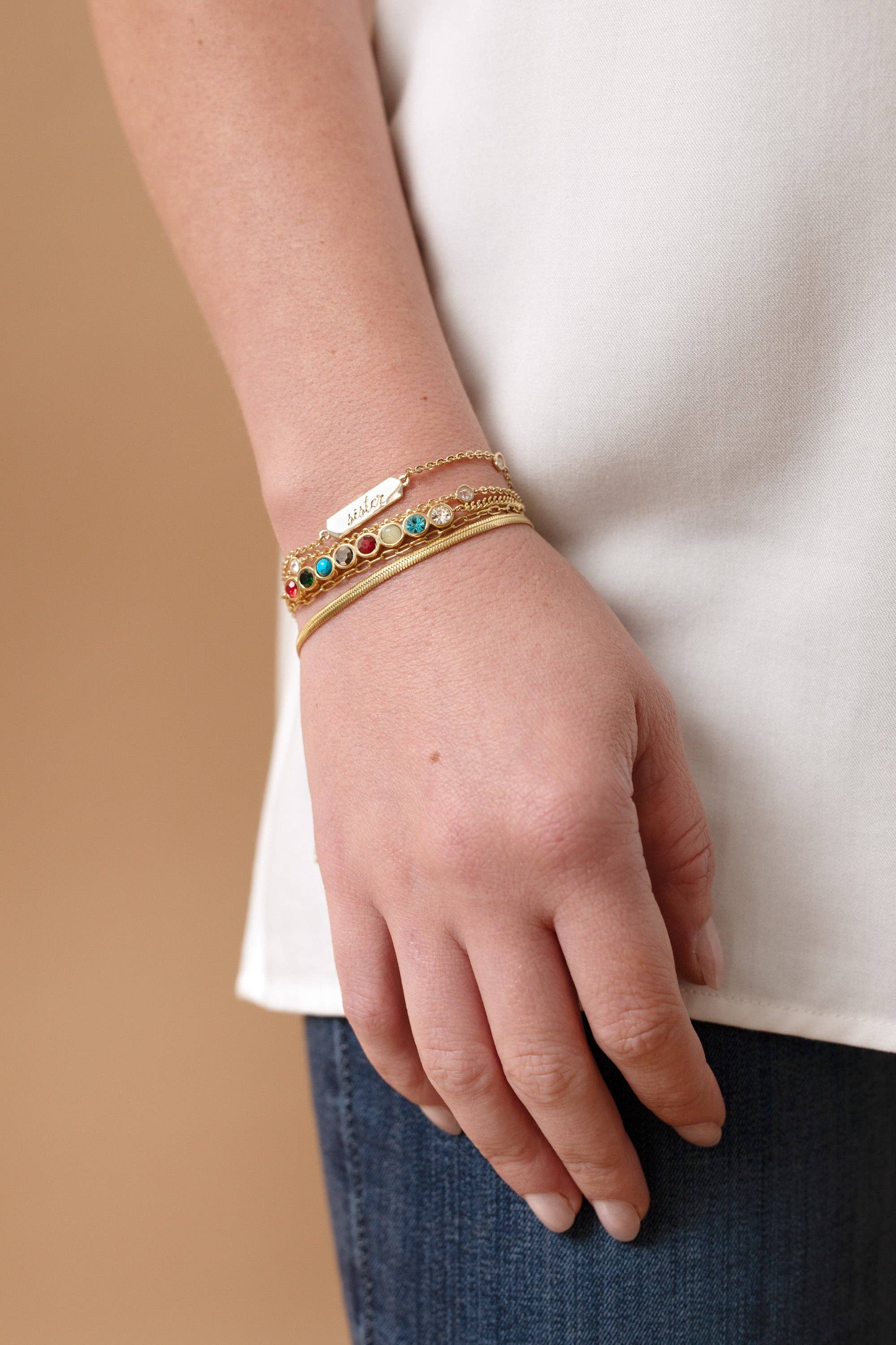 Daughter Hidden Message Acrostic Bolo Bracelet: Stainless Steel Gold