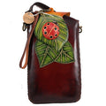Ladybug on Leaf Handmade Leather Cell Phone Case