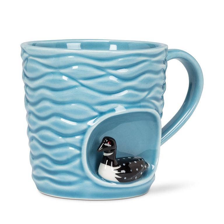 Wavy Mug with Loon-4"H(14oz)