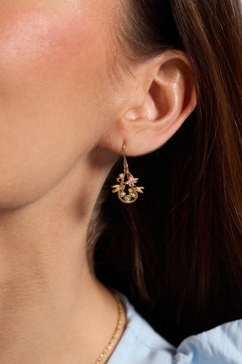 'Birds of a Feather' Hummingbird Enamel Drop Earring: Gold