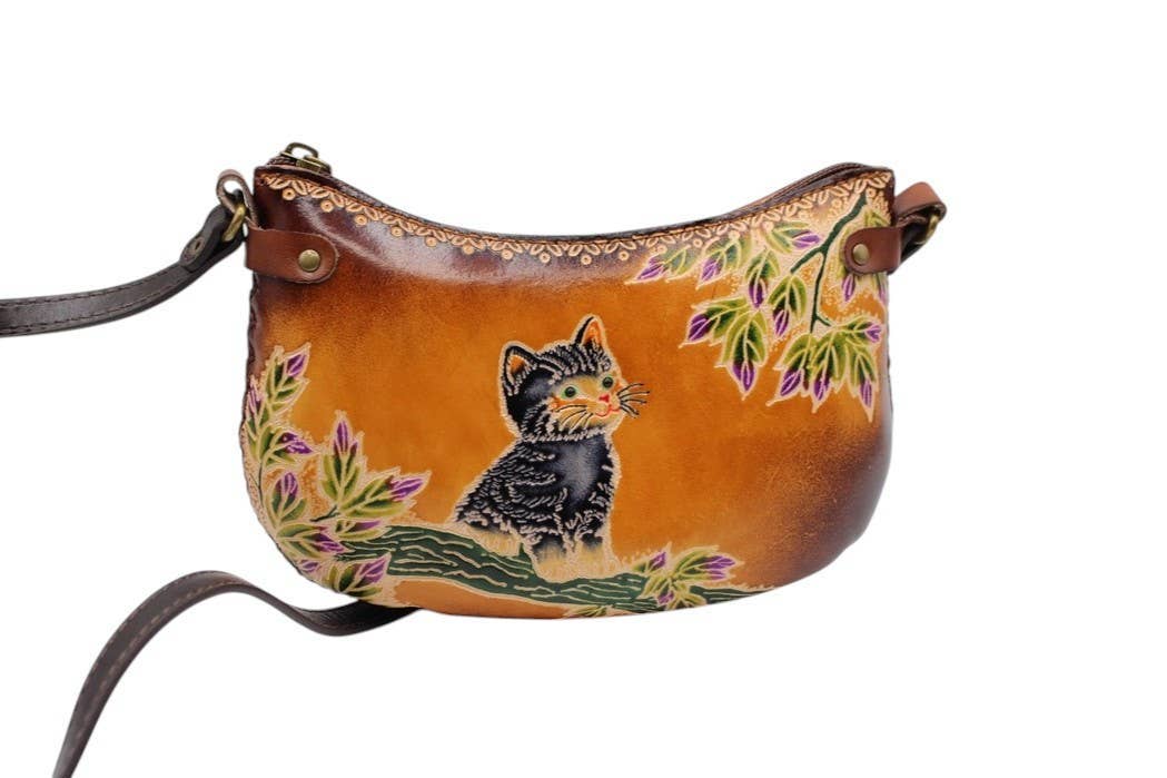 Leather cat purse crossbody curvy shape phone bag