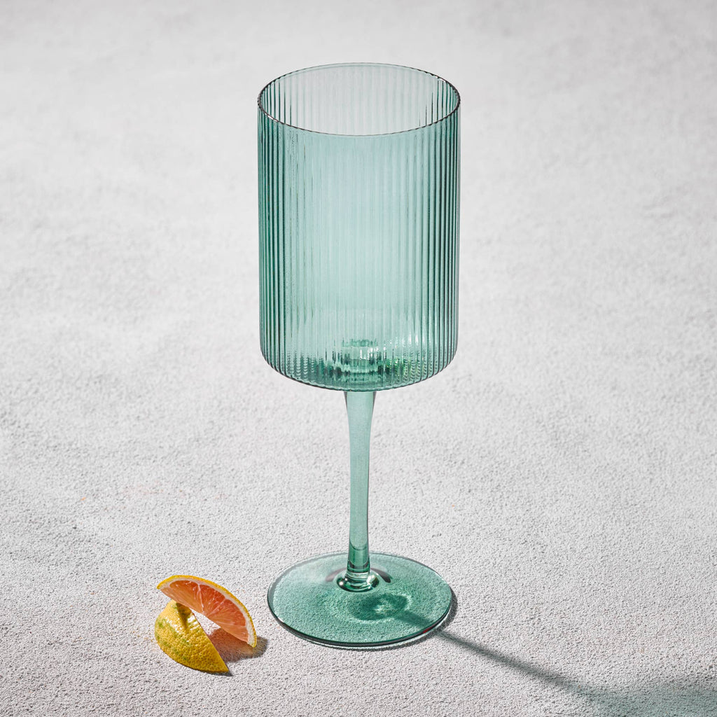 Vikko Decor - Malibu, Ribbed Glass, Green, MULTIPLE SHAPES: 7 OZ Champagne