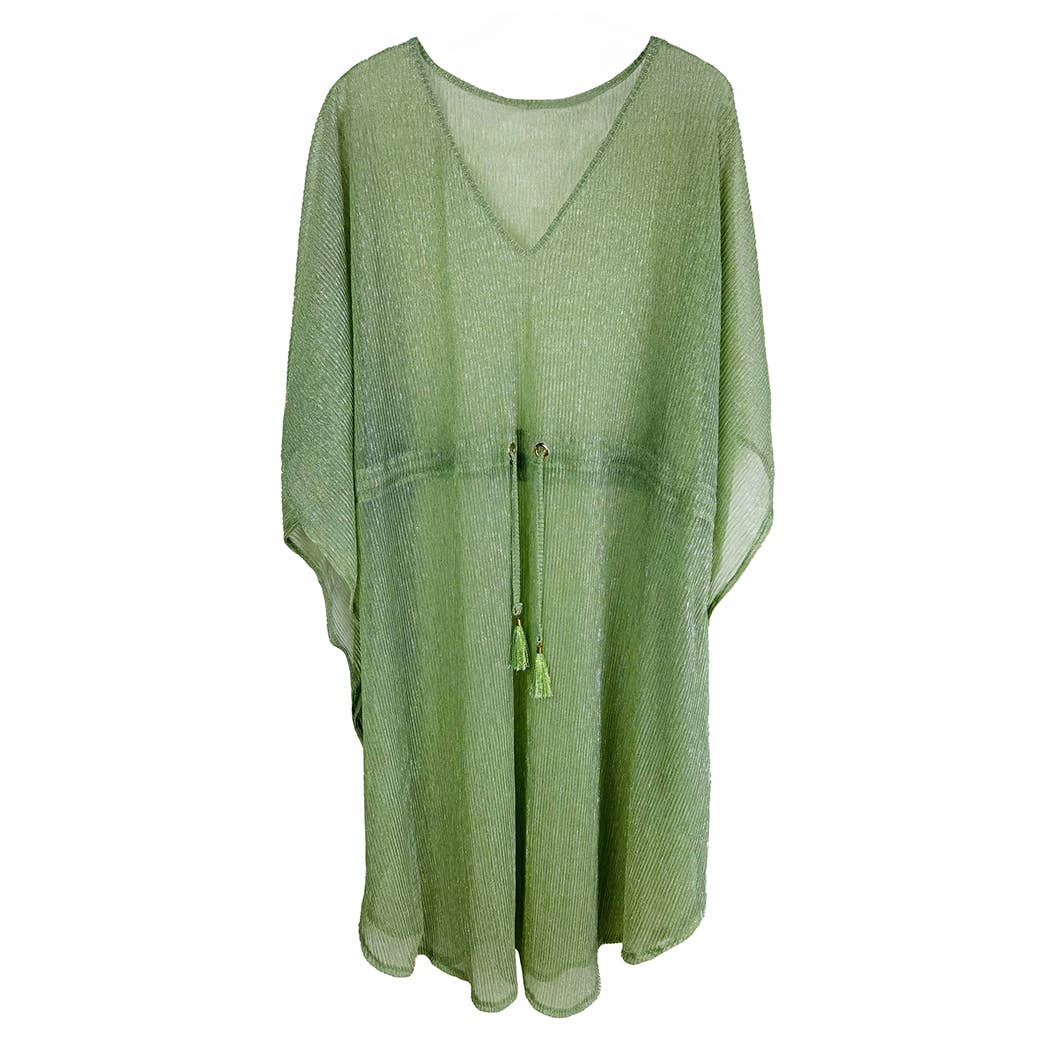 Lurex Sheer String Poncho Beach Cover-Up Dress: WHT / One Size