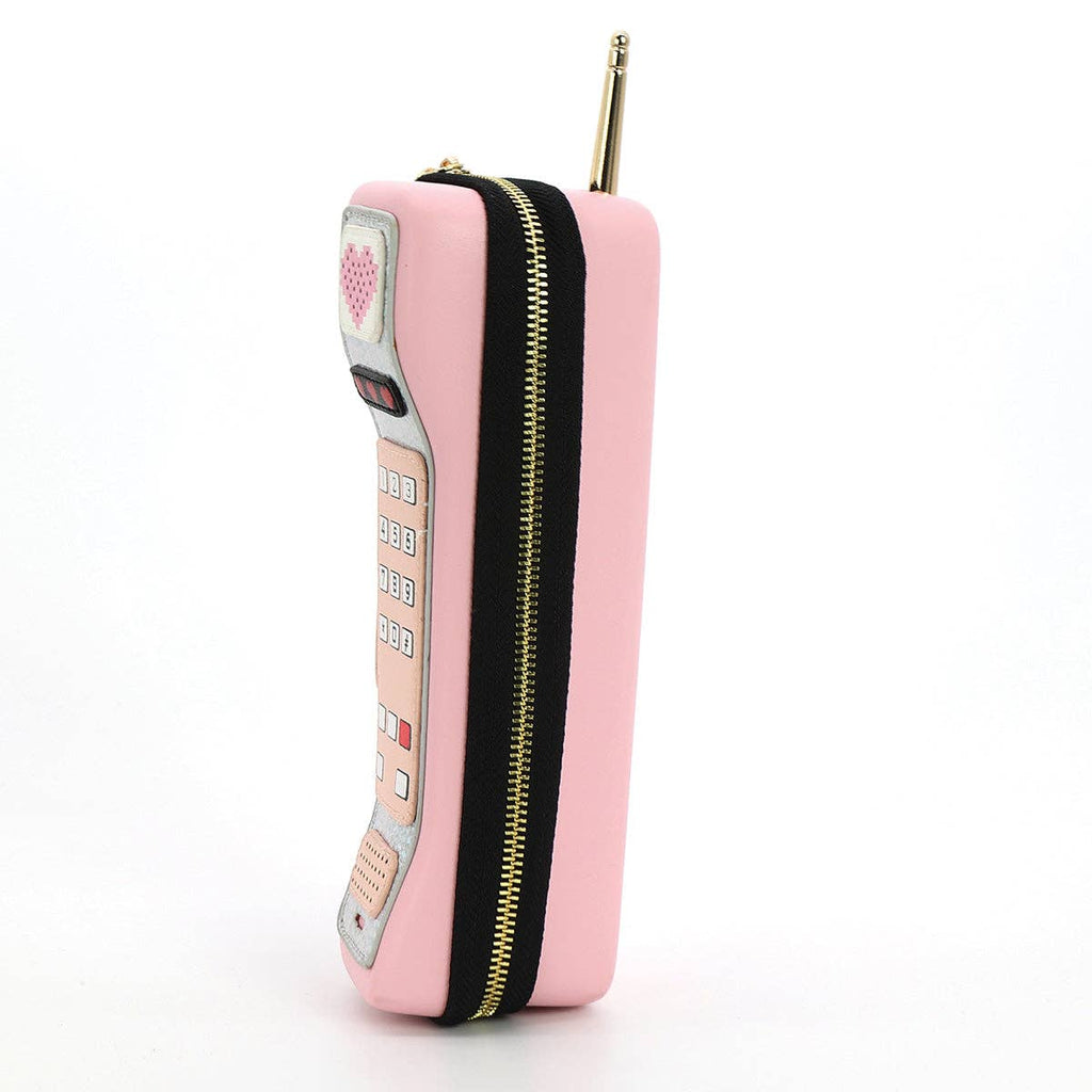 Handheld Vintage Phone Wristlet in Vinyl Material: Black