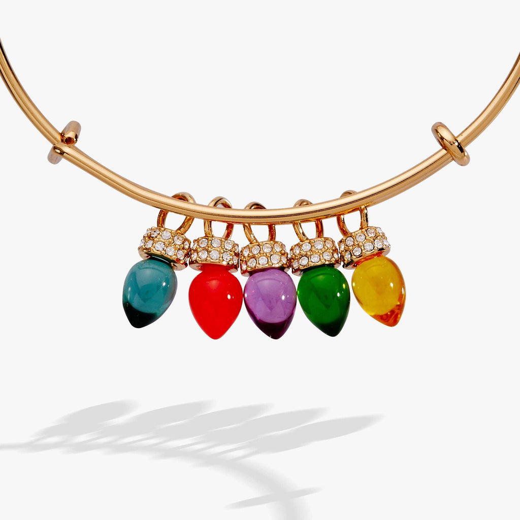 Christmas Light Bulb Charm Bangle: Gold