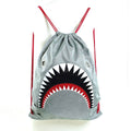 Unisex Water Resistant Nylon Shark Bite Jaws Drawstring Knap Sack Back Pack (Grey)
