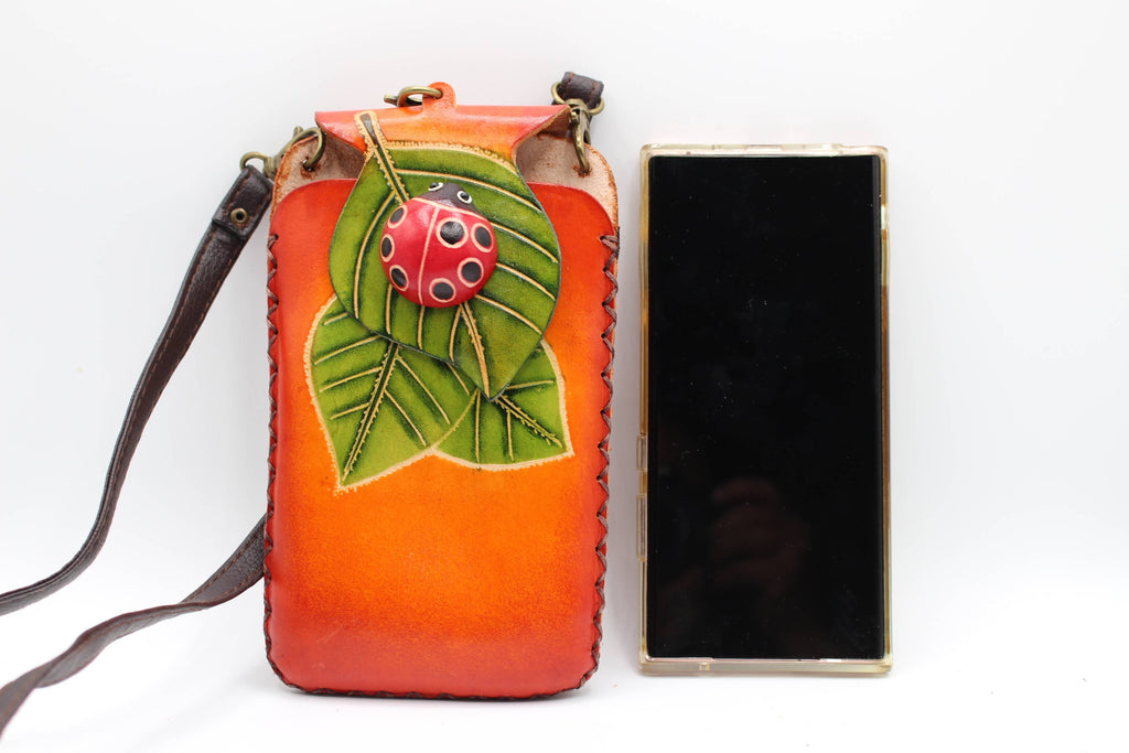 Leather Ladybug Wallet and Cell Case Holder