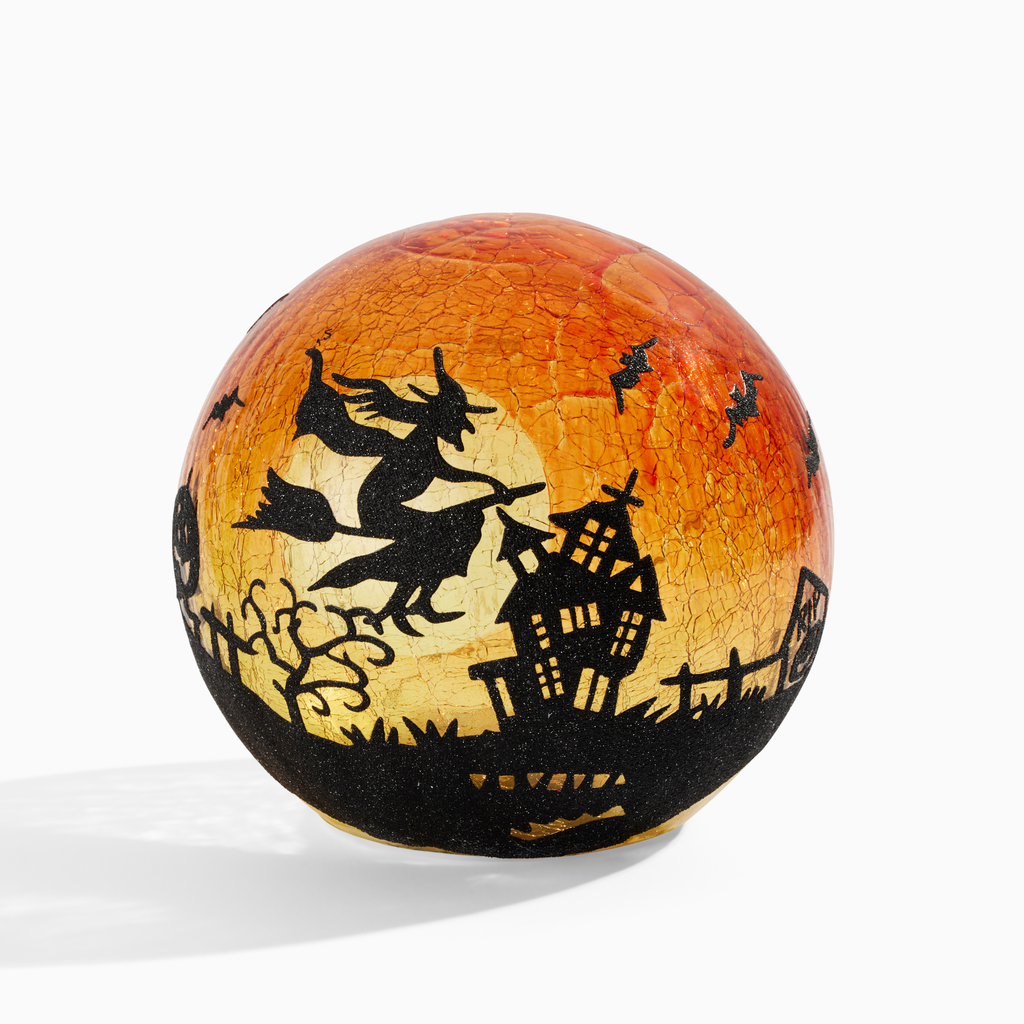 Flying Witch LED Crackle Glass Halloween Globe