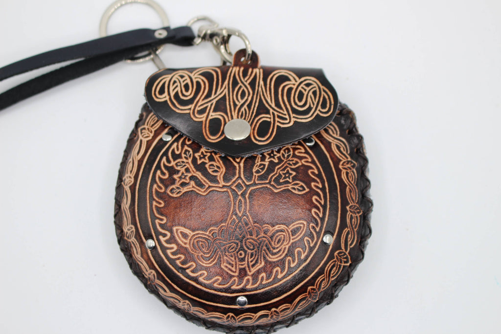 Tree of Life Wristlet leather coin purse: Blue