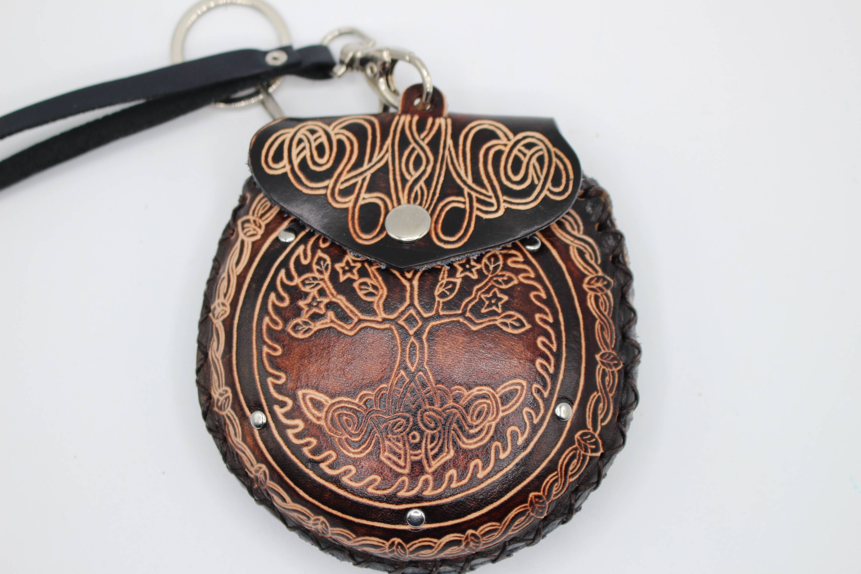 Tree of Life Wristlet leather coin purse: Blue