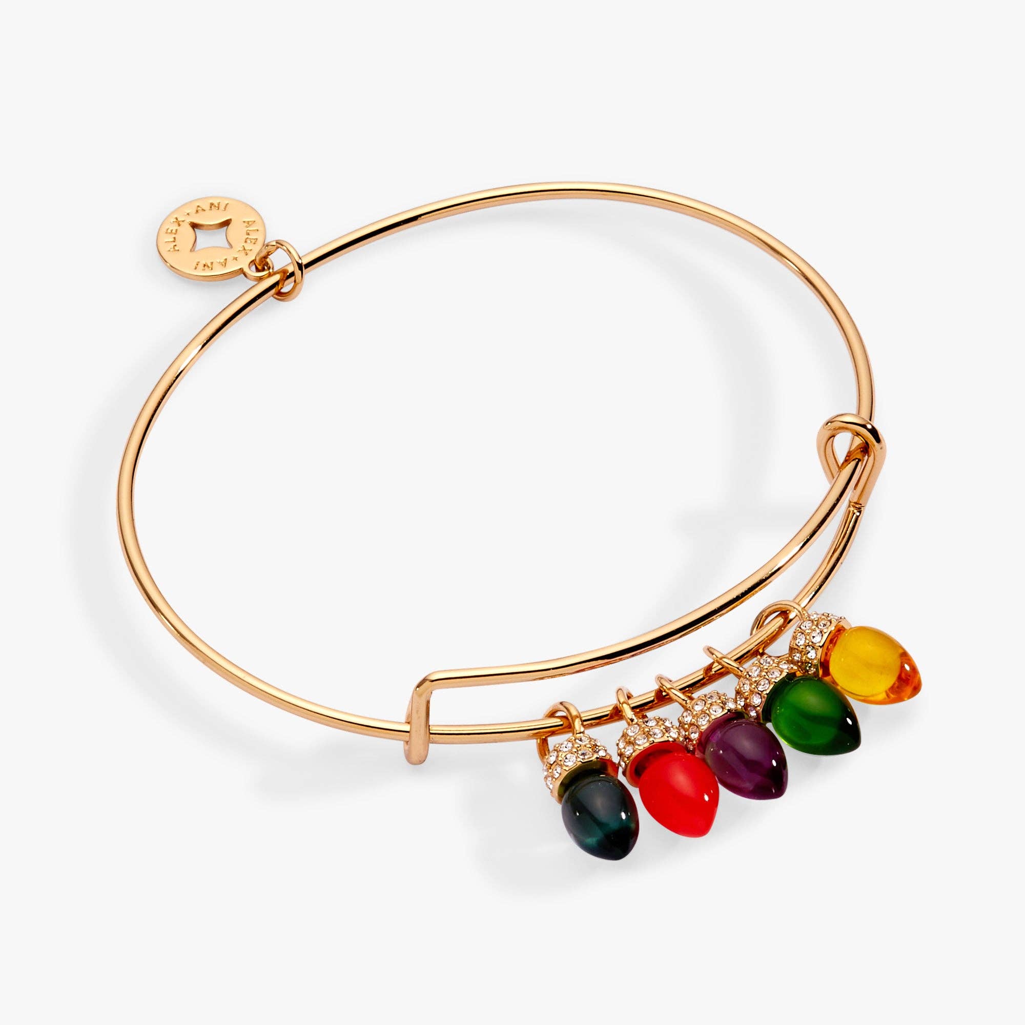 Christmas Light Bulb Charm Bangle: Gold