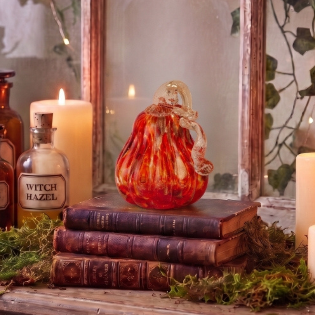 Dark Orange & Gold Glass Gourd - 4"