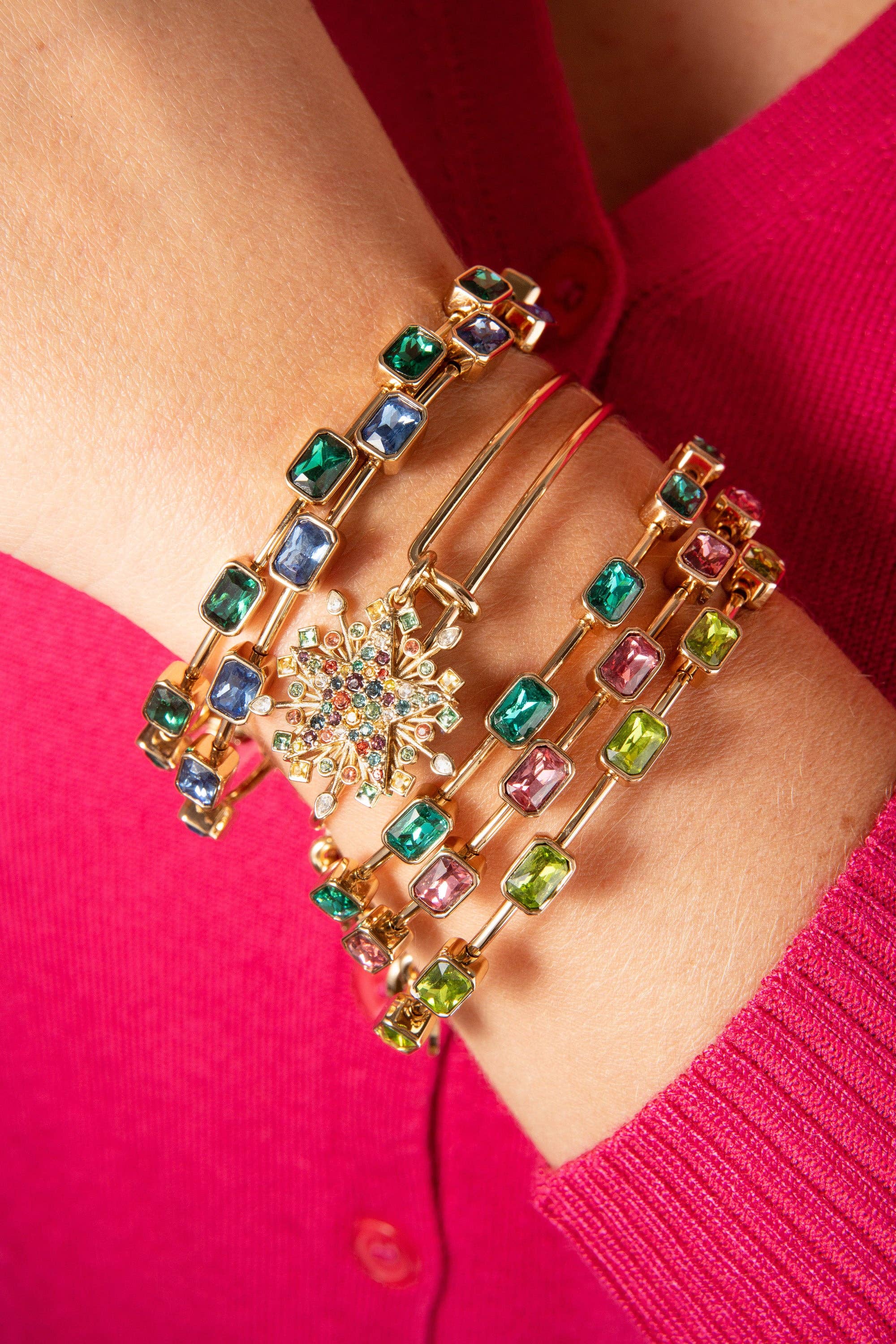December Birthstone Emerald Cut Bangle: Silver