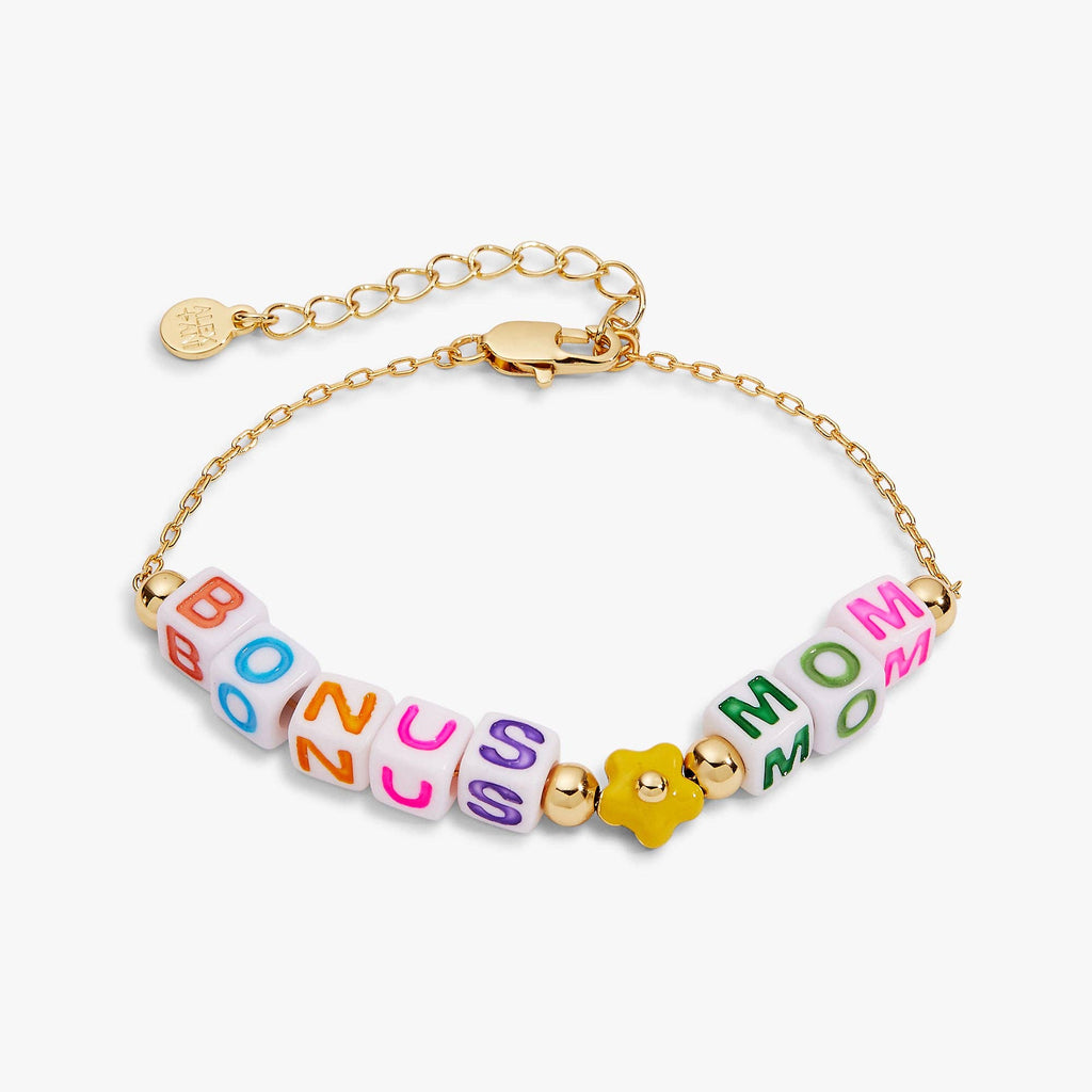'Bonus Mom' Alphabet Bead Linear Bracelet: Gold