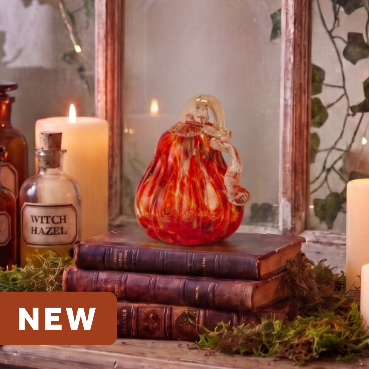 Dark Orange & Gold Glass Gourd - 4"