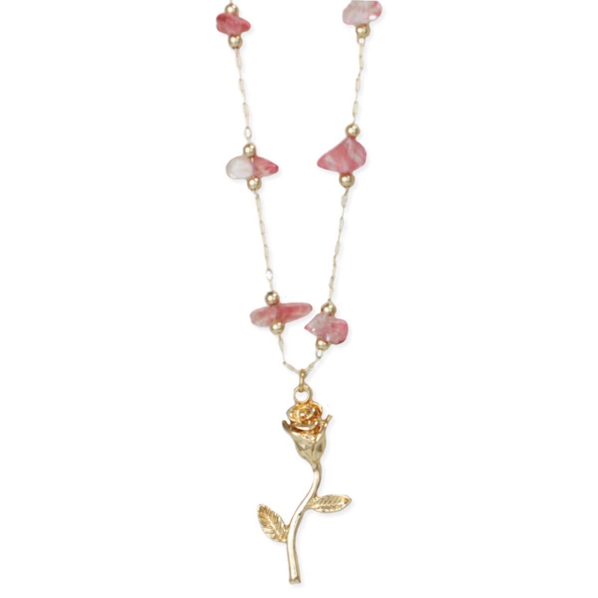 Sweet Vintage Gold Rose Quartz Flower Necklace