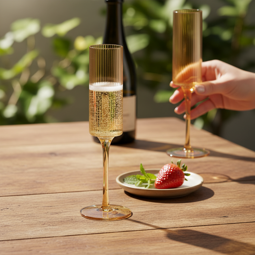 Vikko - Decor, Malibu, Ribbed Champagne Glass, Amber, 7 Oz