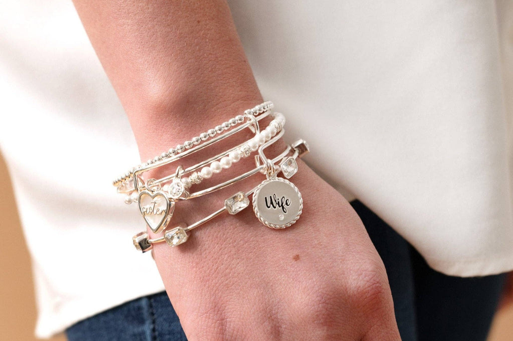 Sister Mother of Pearl Bangle: Silver