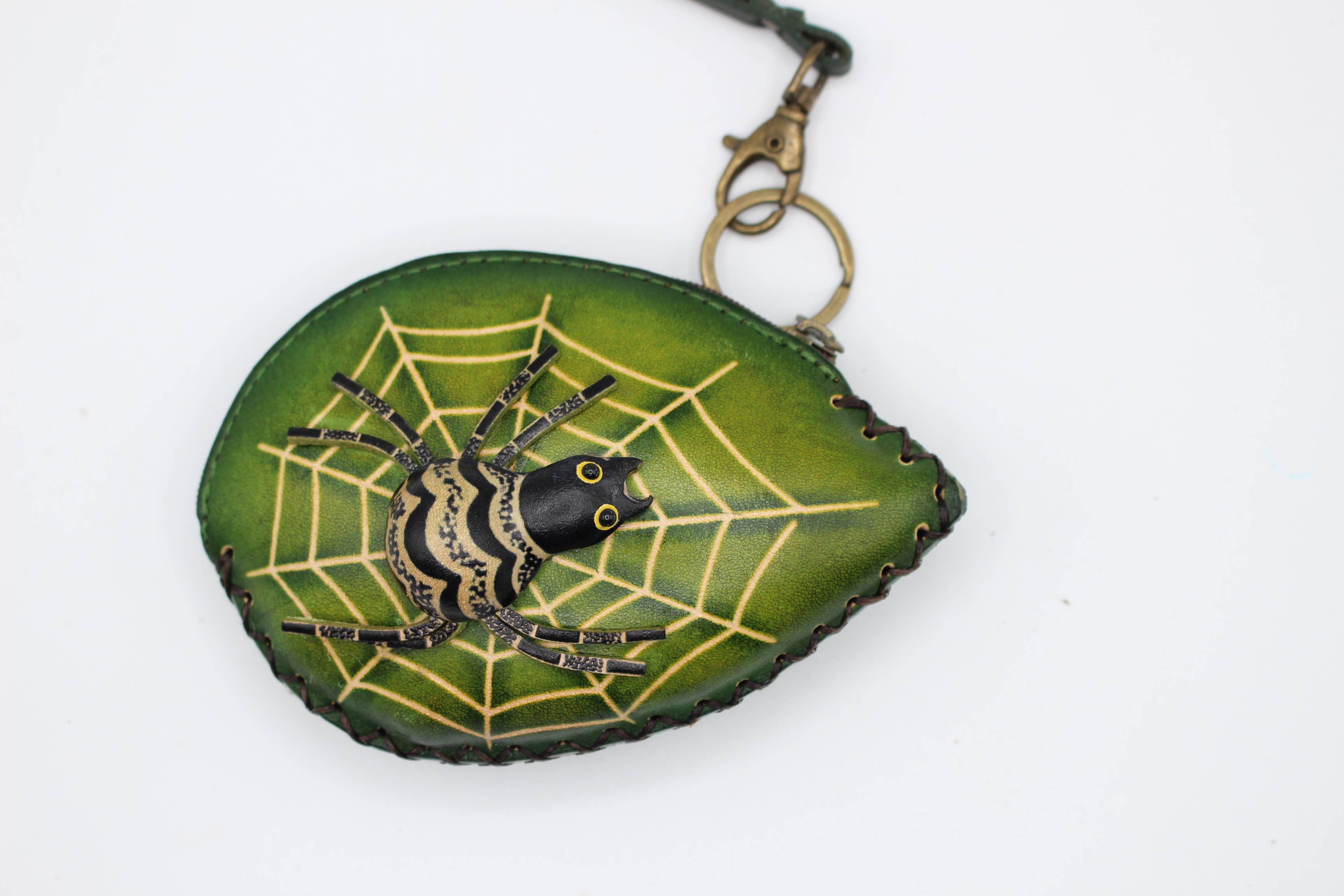 Leather Spider Wristlet coin purse wallet: Purple