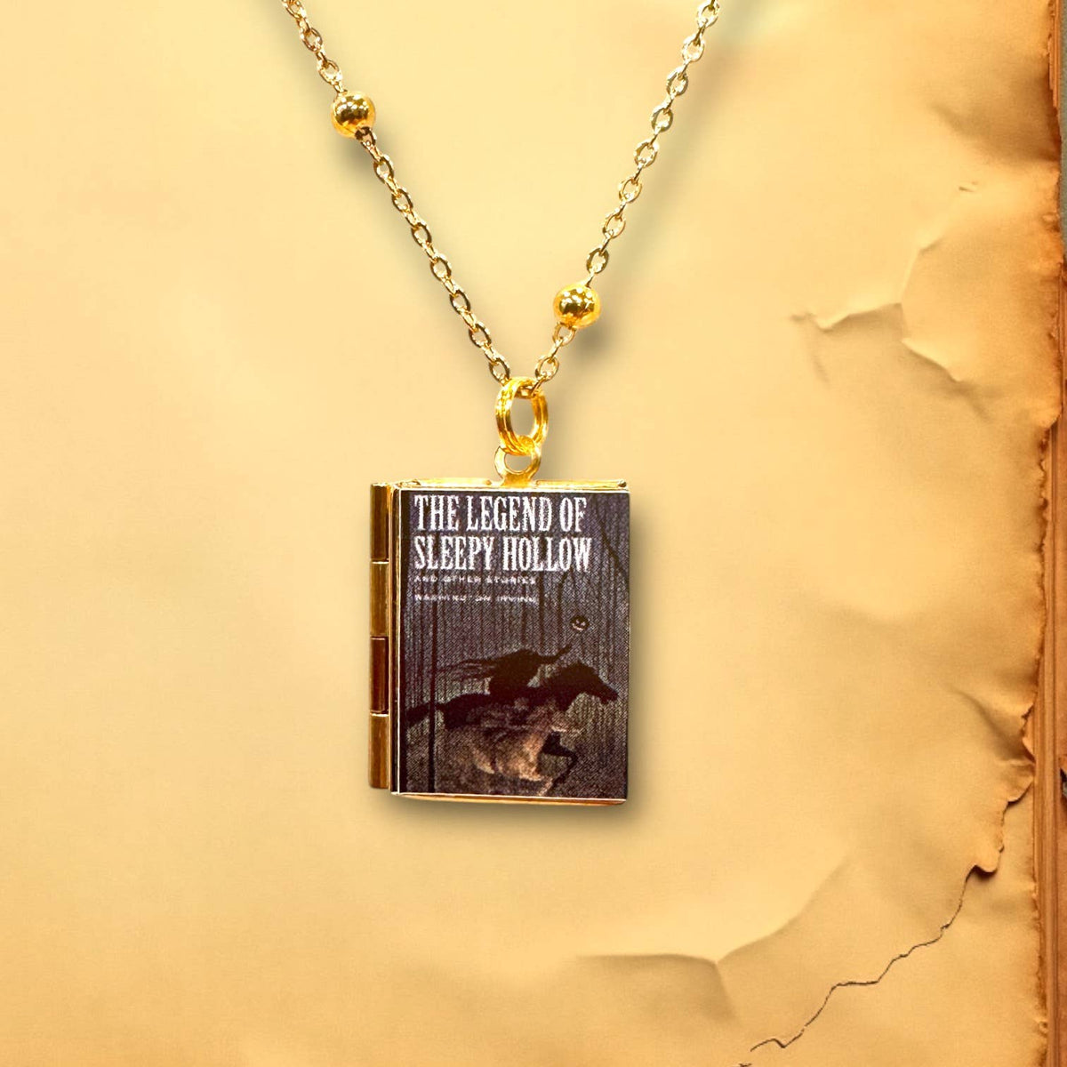 Sleepy Hollow Bookish Merch Necklace Reader Gift: Silver Plated Stainless Steel