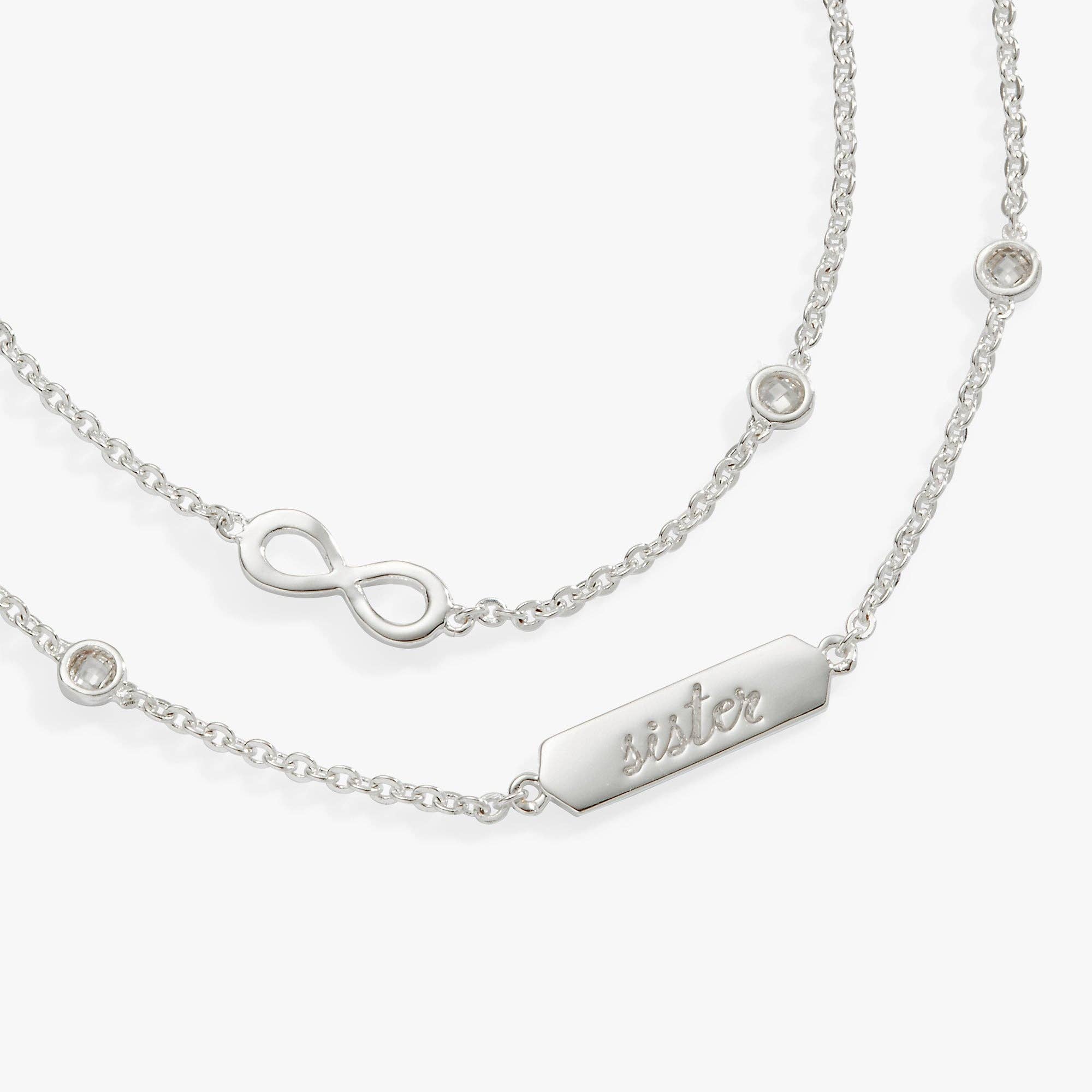 Sister Infinity Chain Double Strand Bracelet: Silver