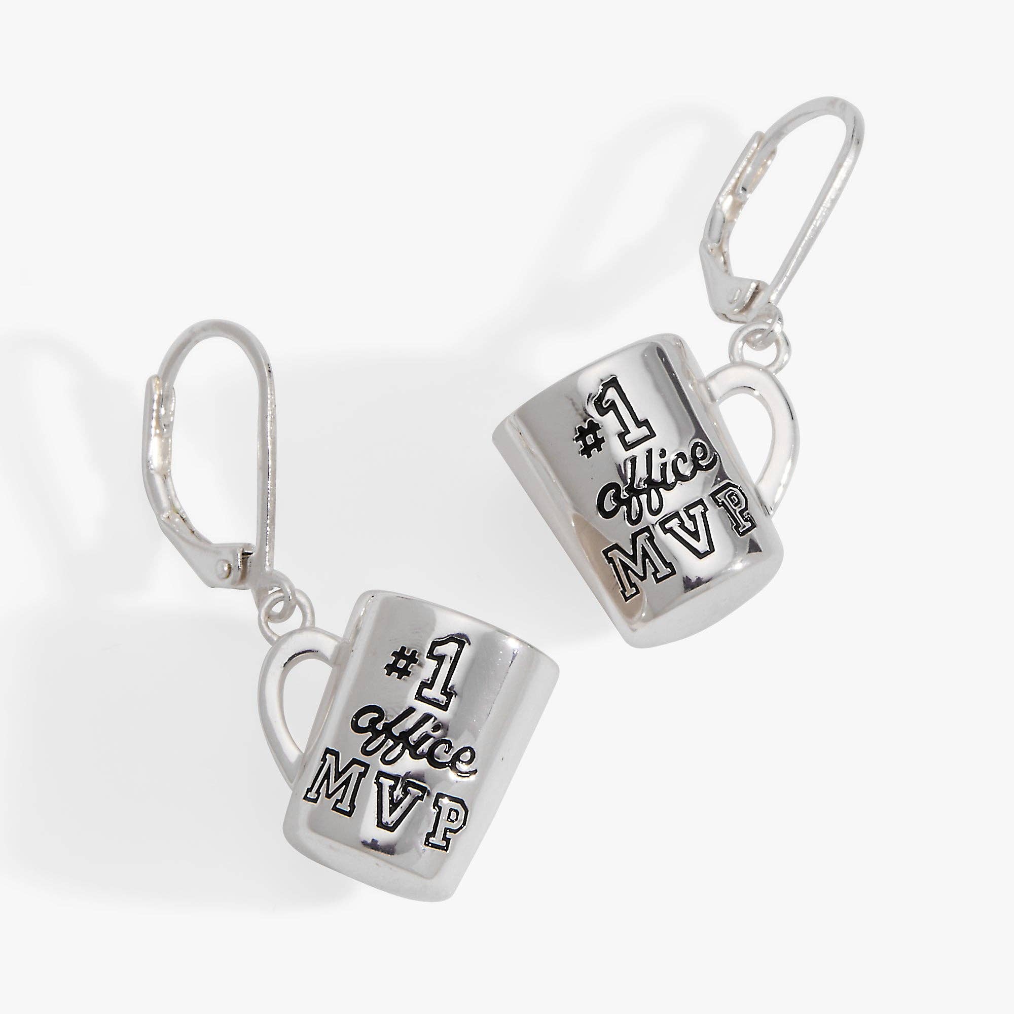 #1 'Office MVP' Mug Earrings: Silver