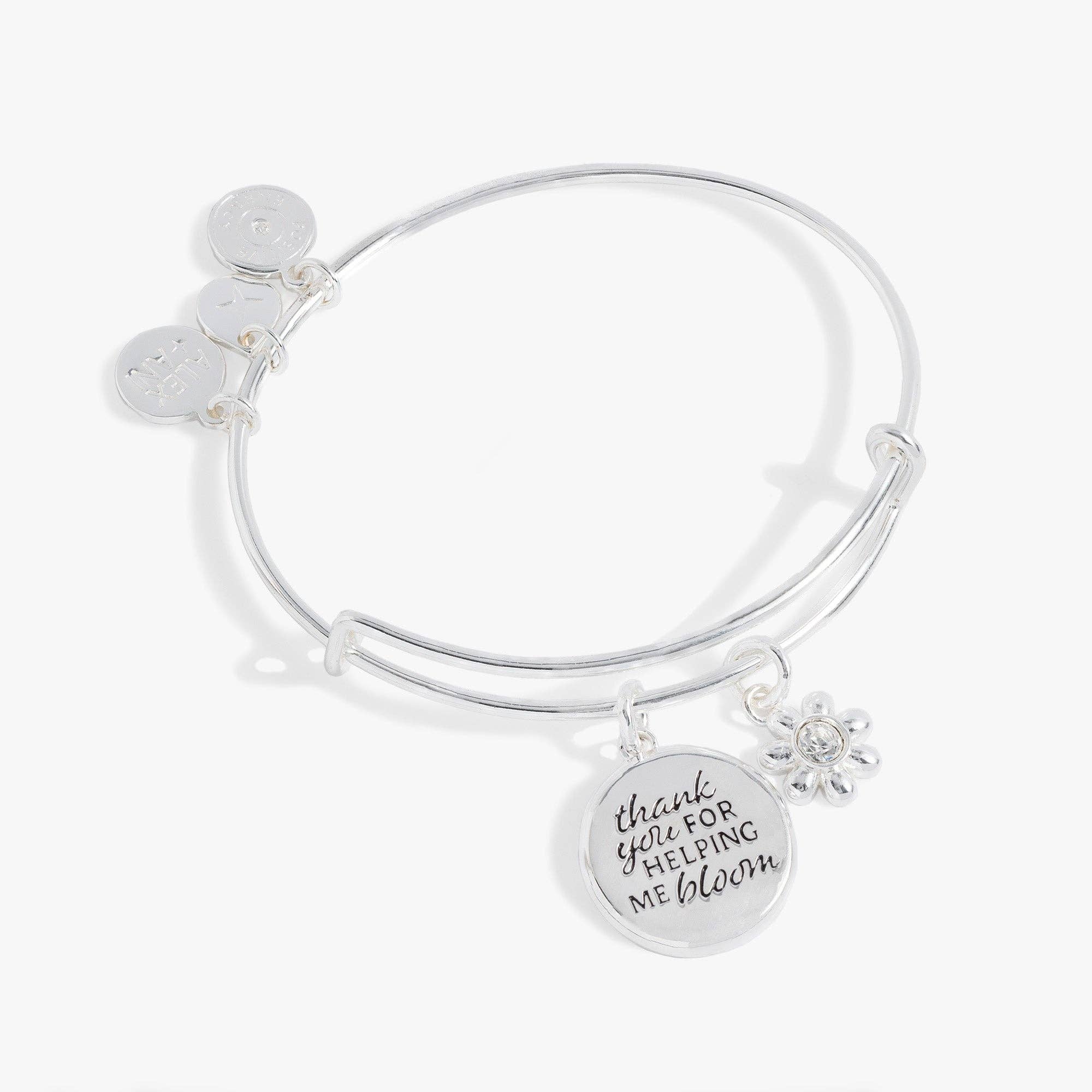 Thank You For Helping Me Bloom' Charm Bangle: Silver