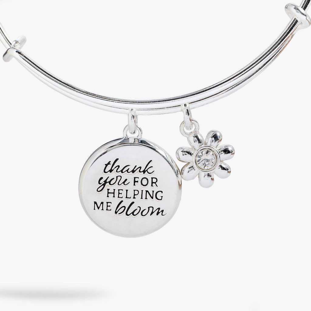 Thank You For Helping Me Bloom' Charm Bangle: Silver