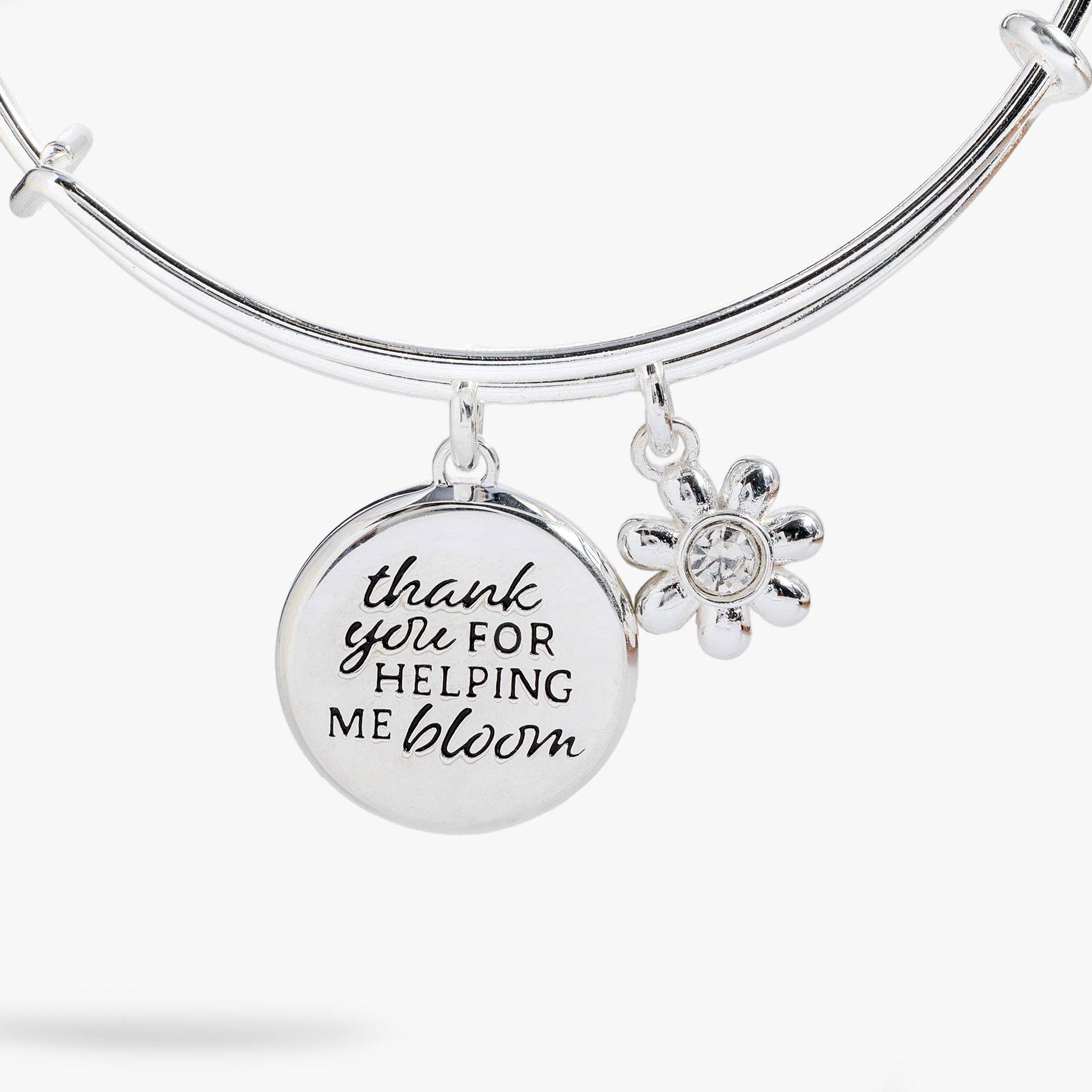 Thank You For Helping Me Bloom' Charm Bangle: Silver