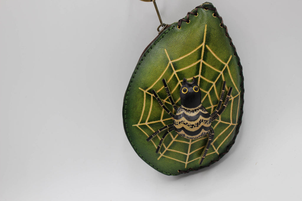 Leather Spider Wristlet coin purse wallet: Purple
