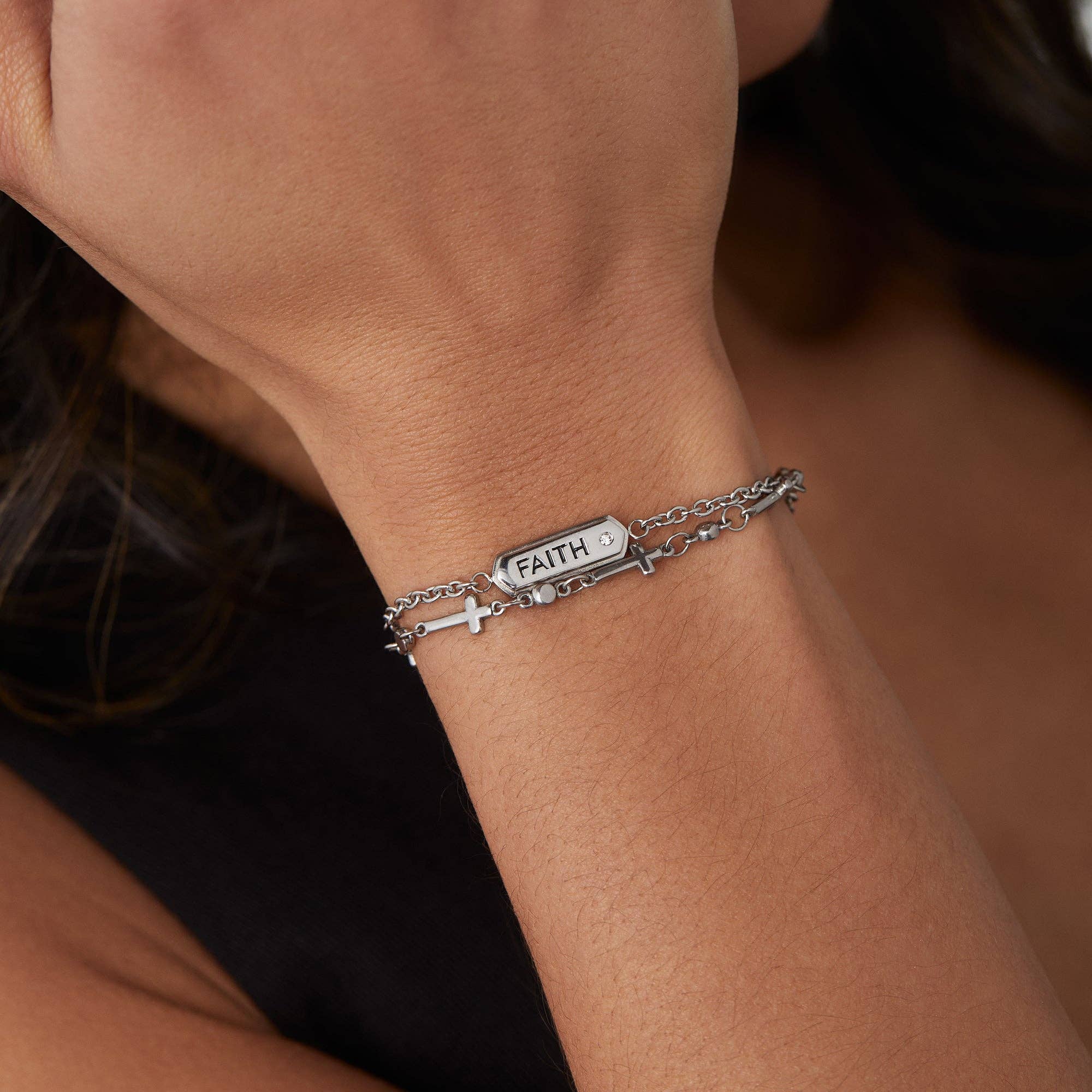 Faith Stranded™ Bracelet Set: Stainless Steel Silver