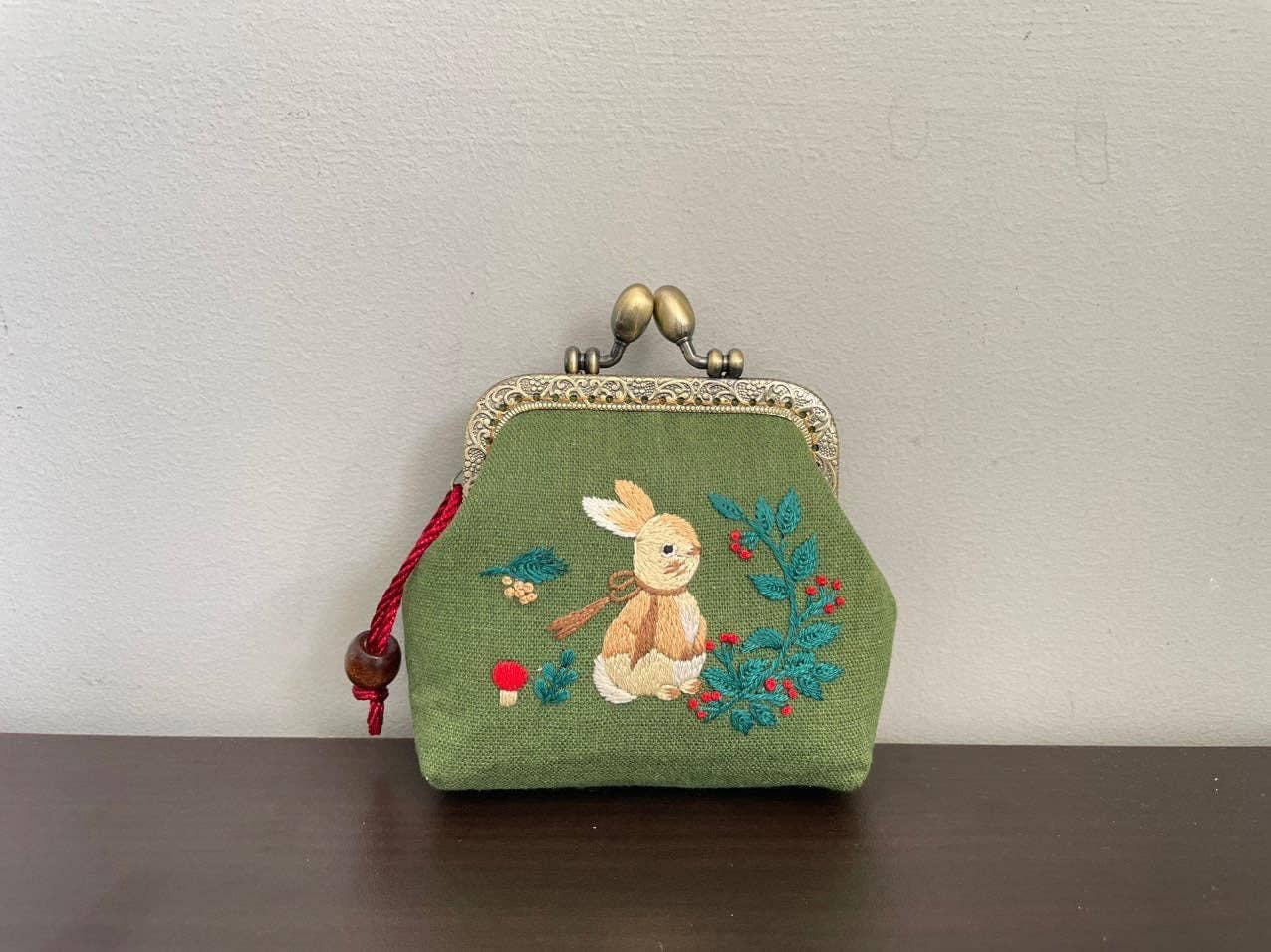 Rabbit Embroidered Green Coin Purse (In Stock ✅)✅