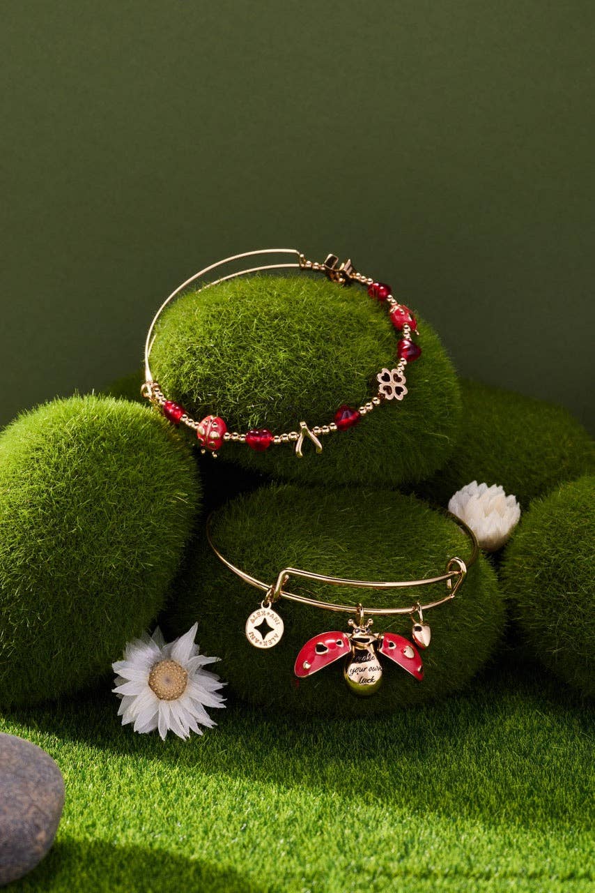 'Make Your Own Luck' Ladybug Charm Bangle: Gold