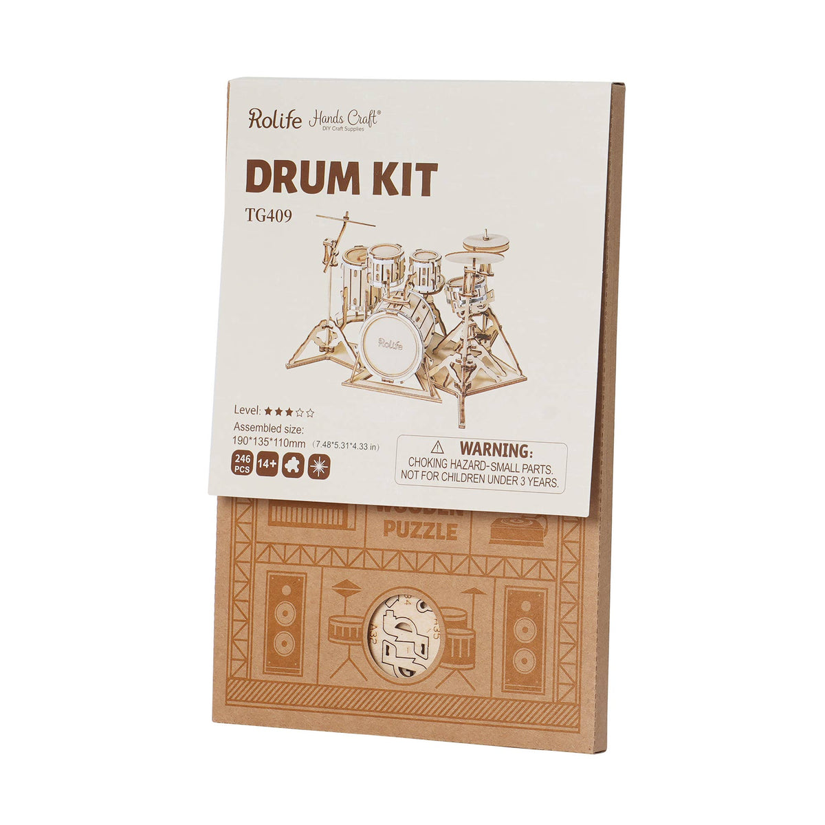 3D Laser Cut Wooden Puzzle: Drum Kit