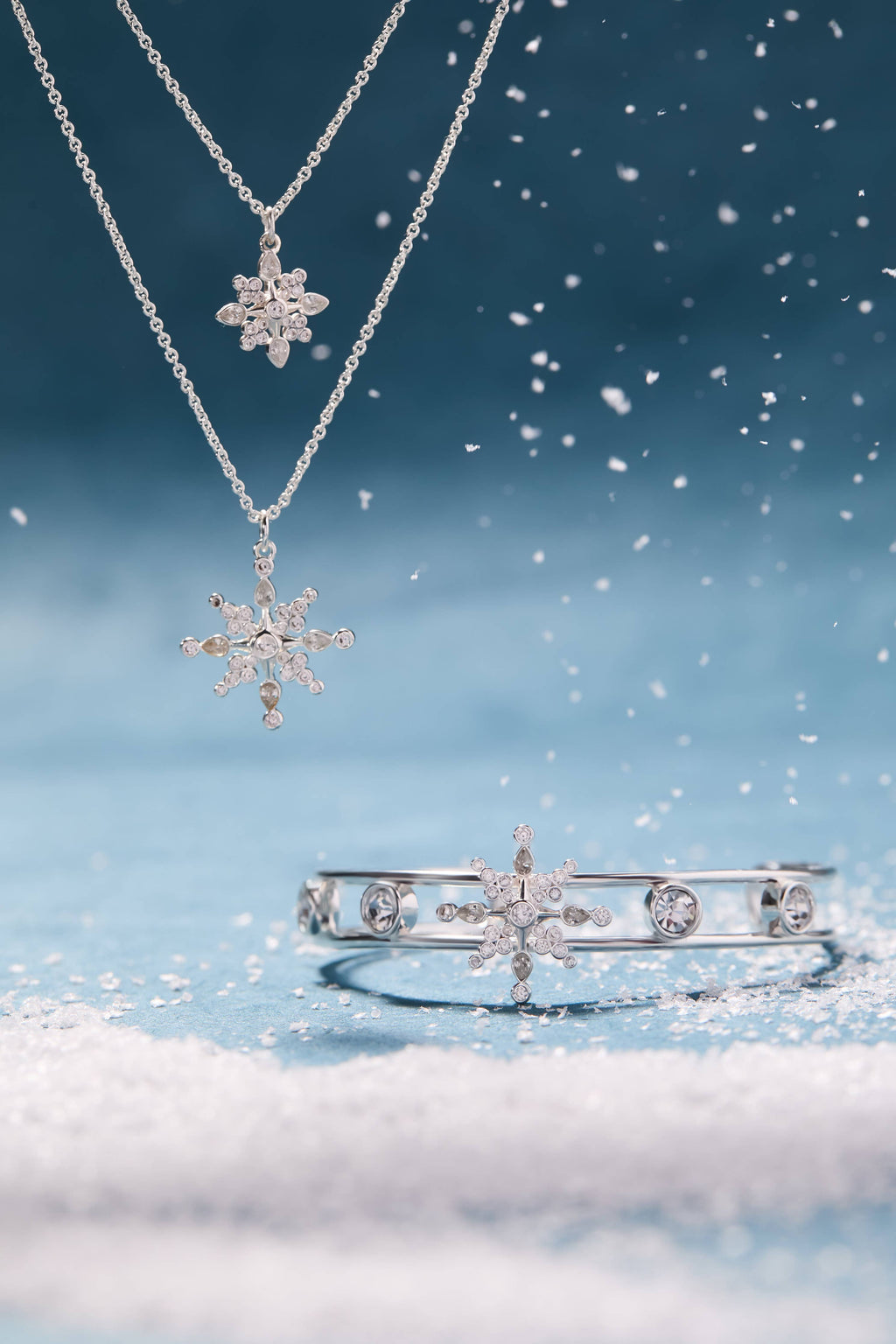 Crystal Snowflake Cuff Bracelet: Silver