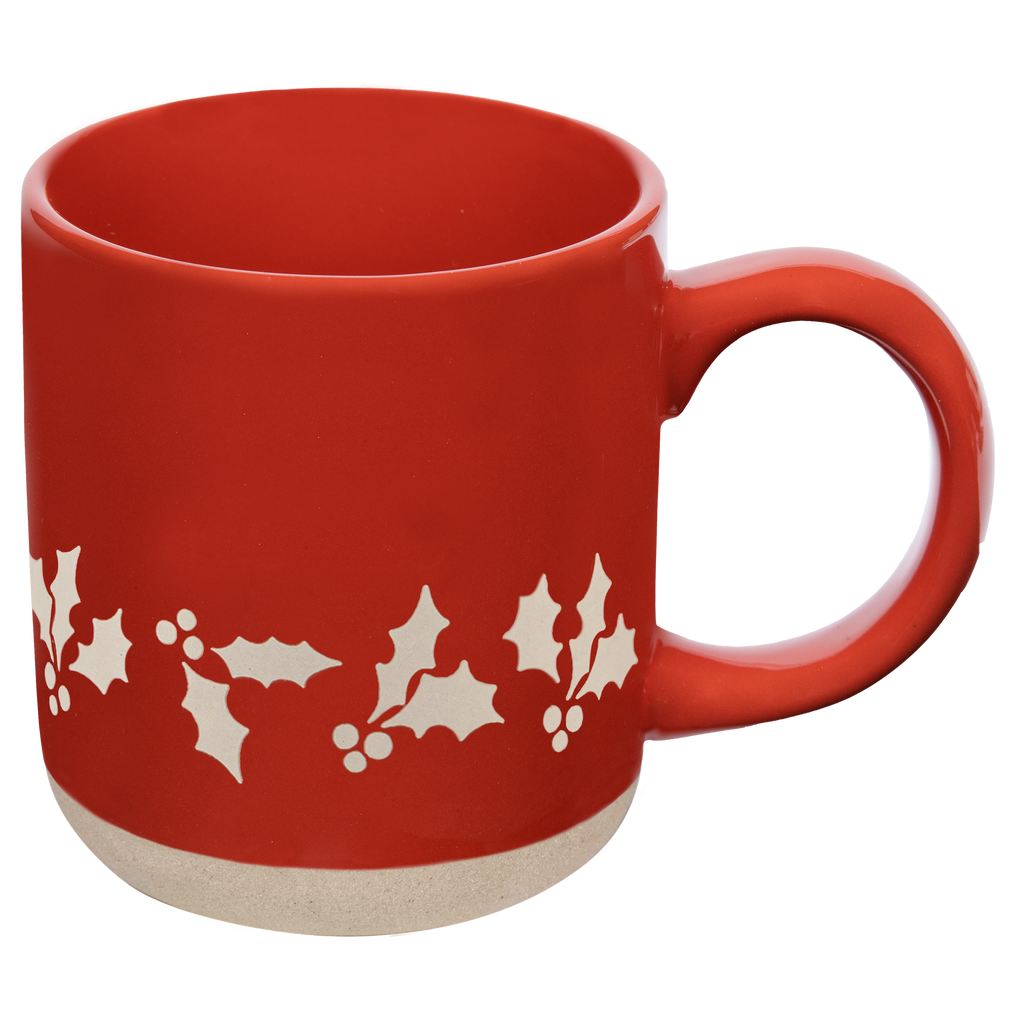 Red Holly Stoneware Coffee Mug - Christmas Decor