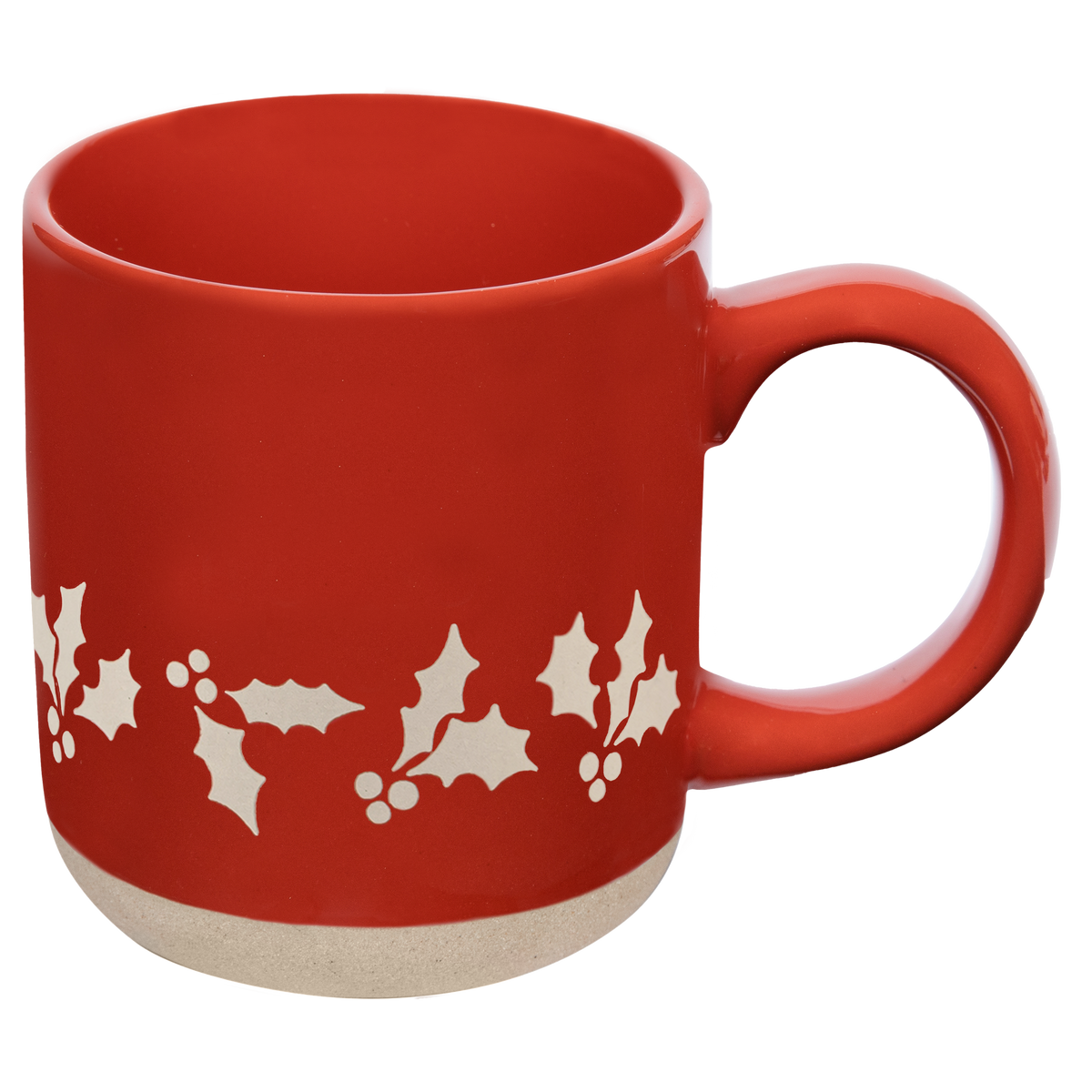 Red Holly Stoneware Coffee Mug - Christmas Decor