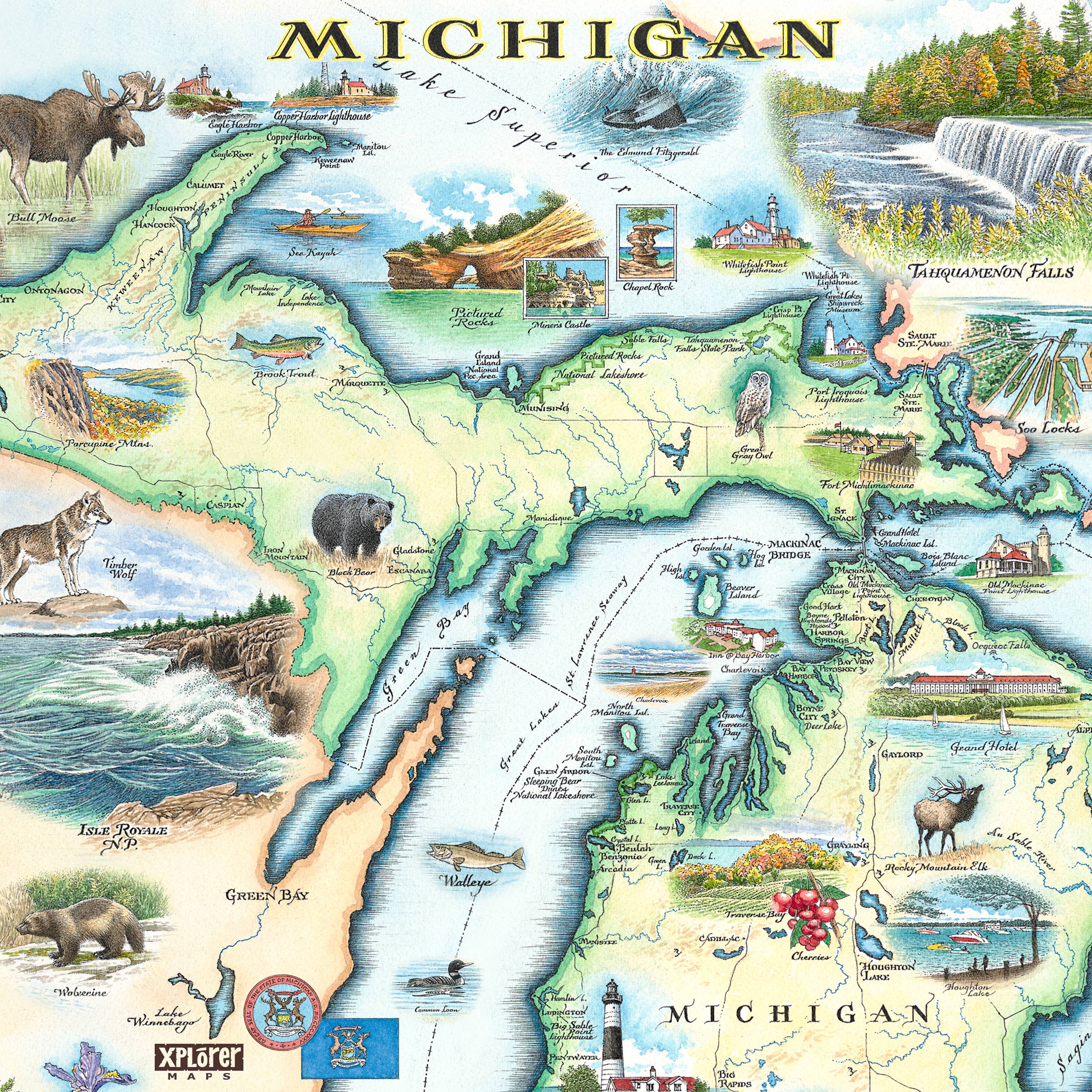 Michigan State Map Wooden Postcard