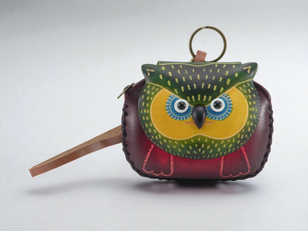 Handmade leather Owl Wristlet coin purse wallet
