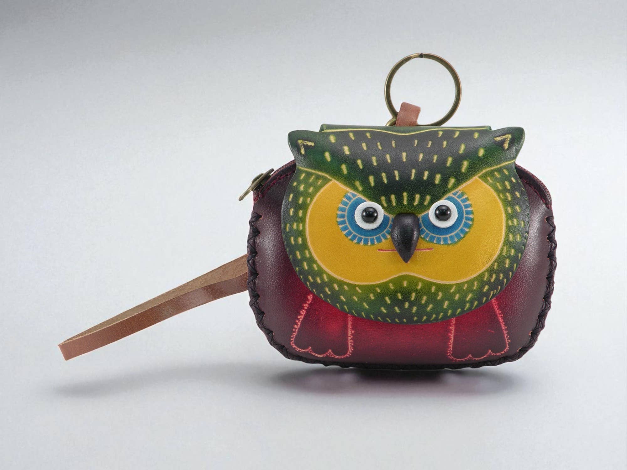 Handmade leather Owl Wristlet coin purse wallet