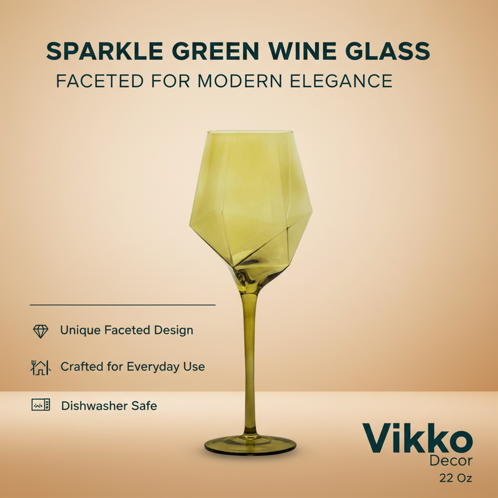 Vikko Decor - Sparkle, Green, Wine Glass, 22 Oz